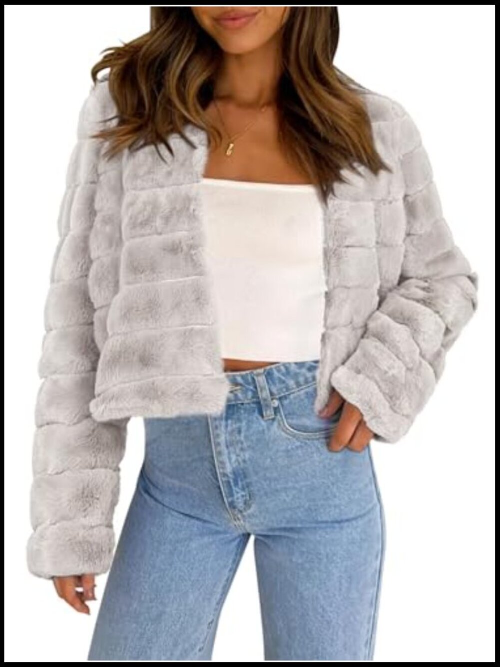 Faux Fur Cropped Jacket Long Sleeve Fluffy Winter Coat